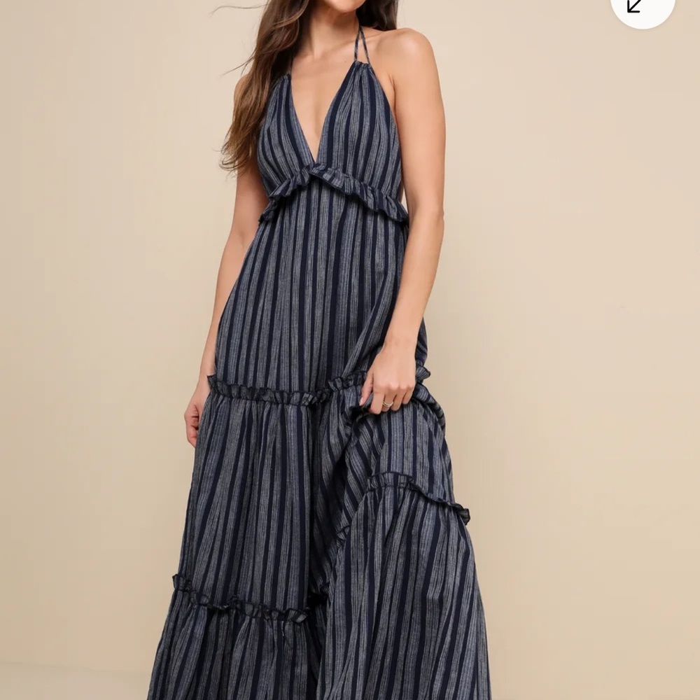 Lulu's Navy and Black Striped Maxi Dress